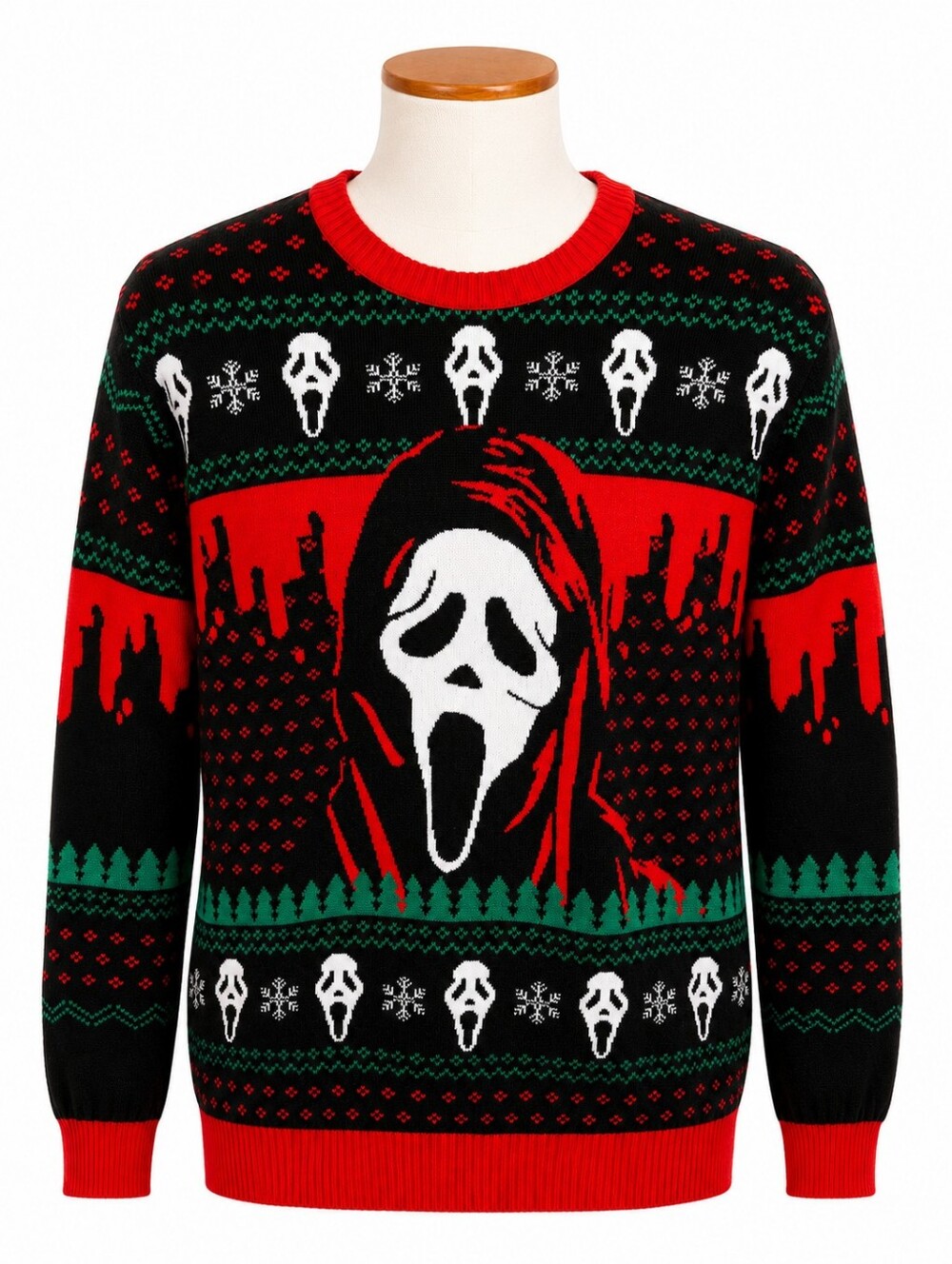 Ghost Face Ugly Christmas Sweater Men's Sz L Casual Party Halloween Cosplay